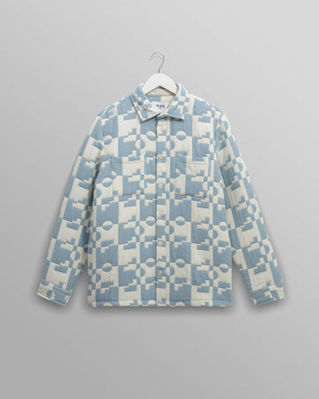 wax london men's Otto - Pale Blue And Ecru Jigsaw Jacquard Overshirt