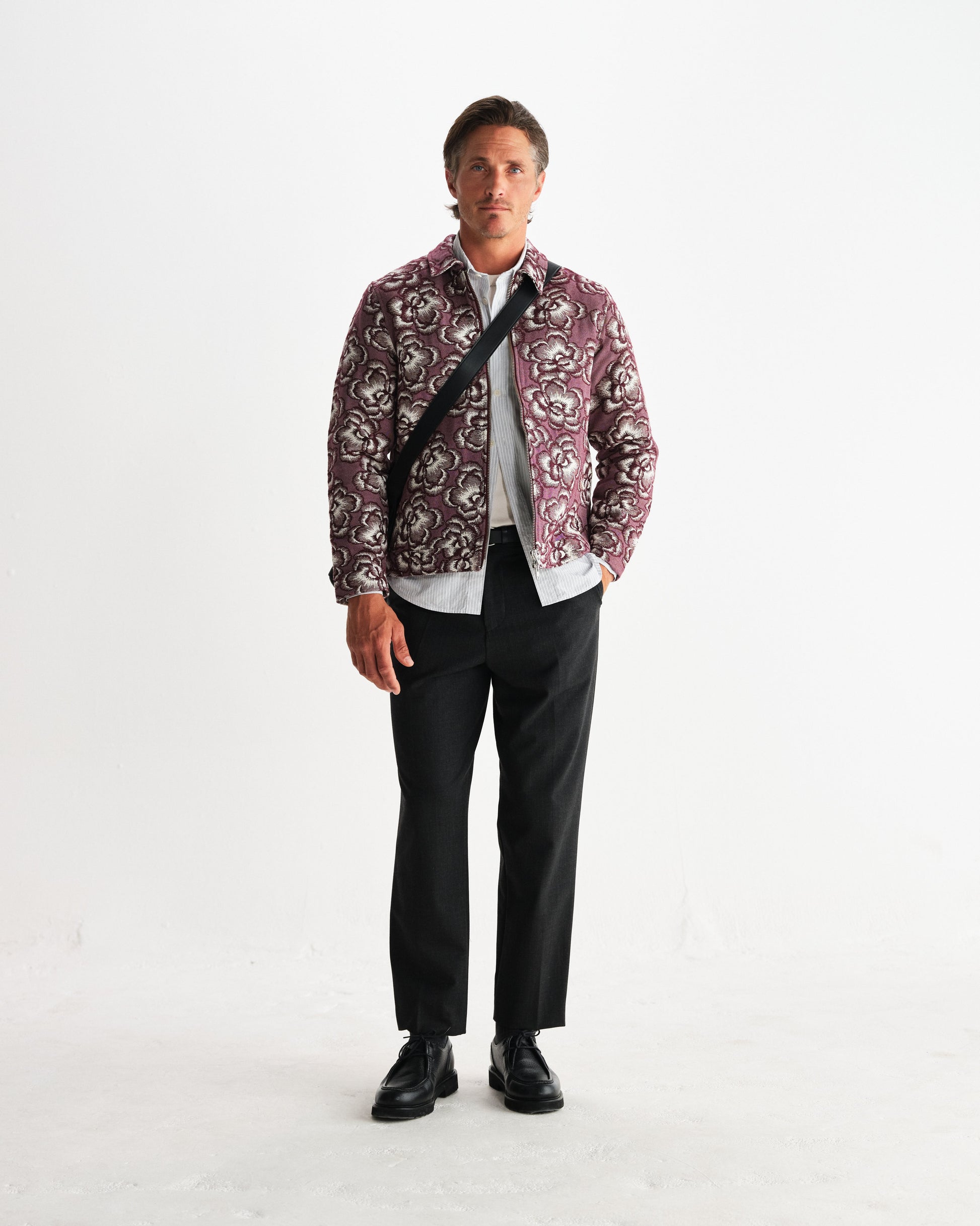 wax london men's Park - Burgundy And Ecru Floral Jacquard Jacket