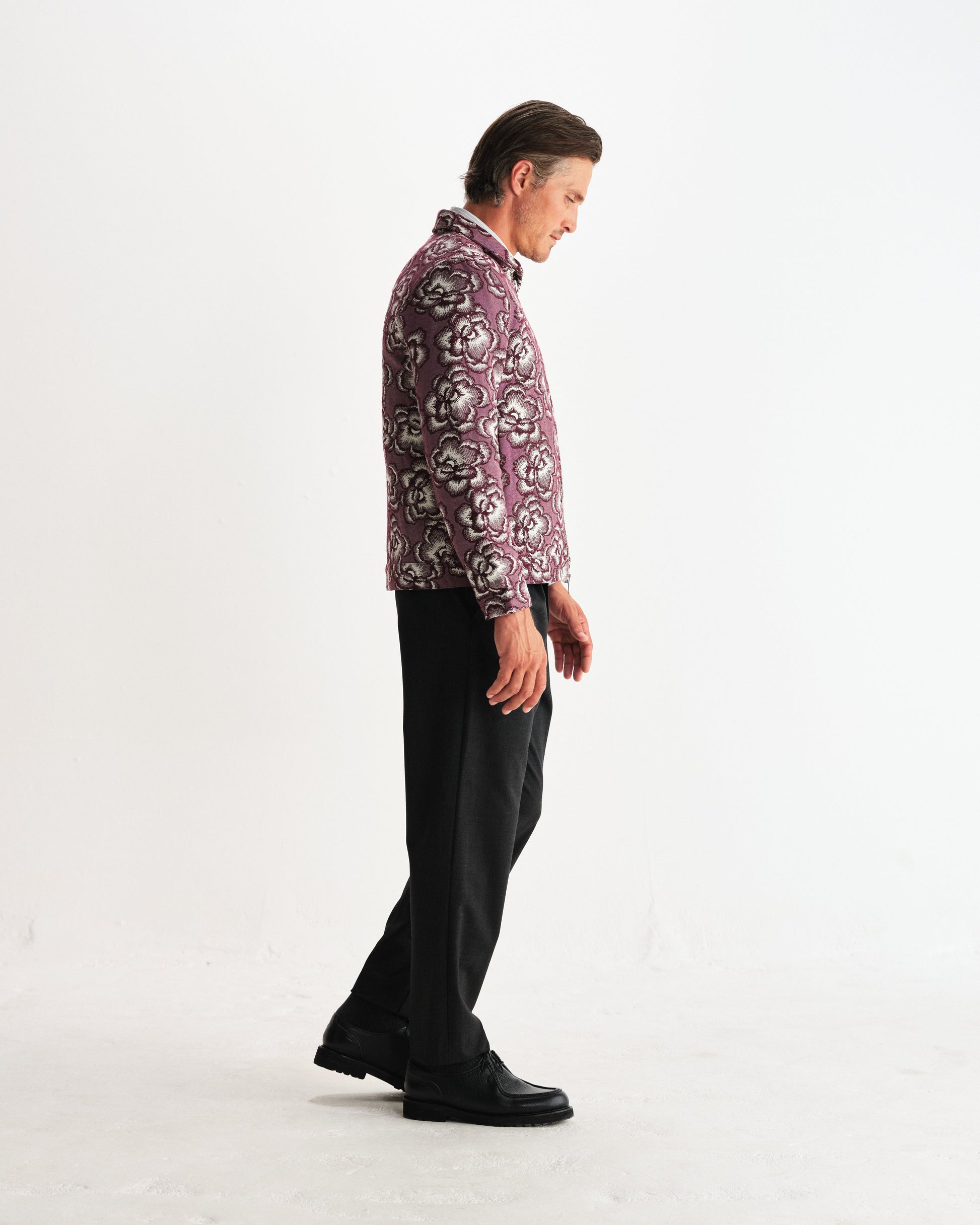 wax london men's Park - Burgundy And Ecru Floral Jacquard Jacket