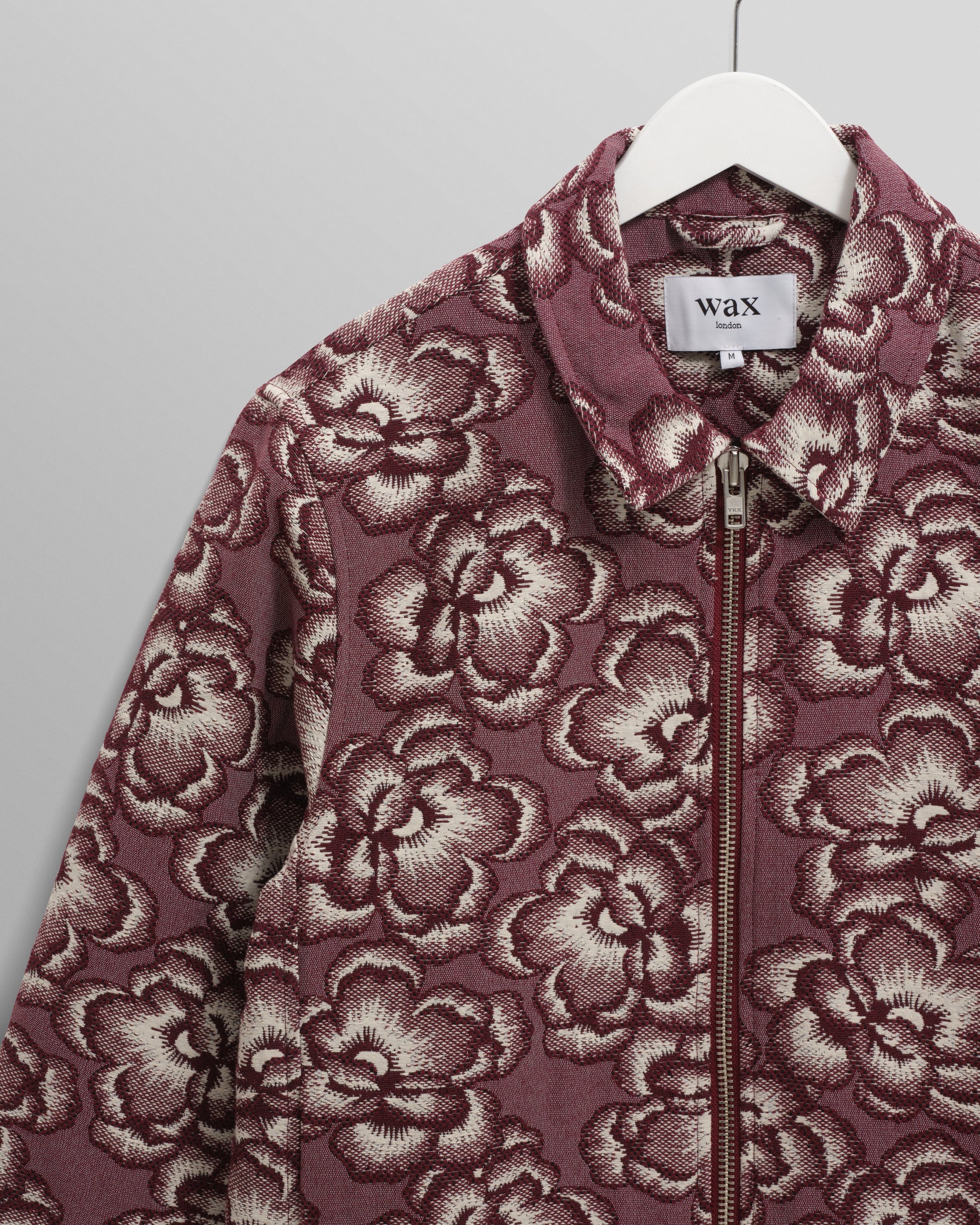 wax london men's Park - Burgundy And Ecru Floral Jacquard Jacket