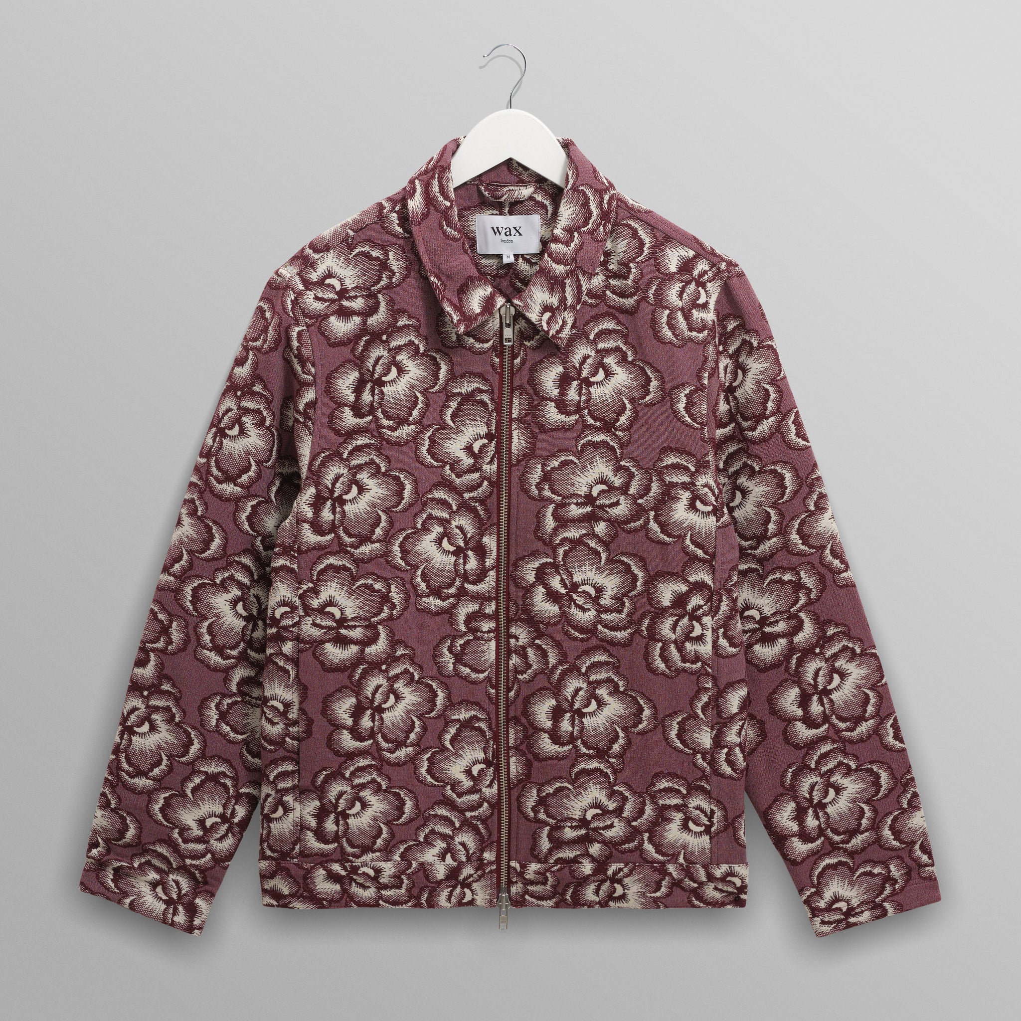 wax london men's Park - Burgundy And Ecru Floral Jacquard Jacket