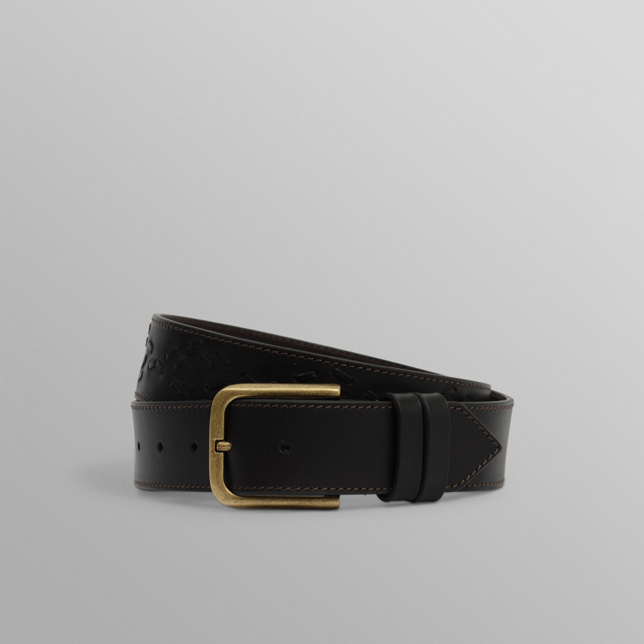 wax london men's Paton - Brown Embroidered Leather Belt