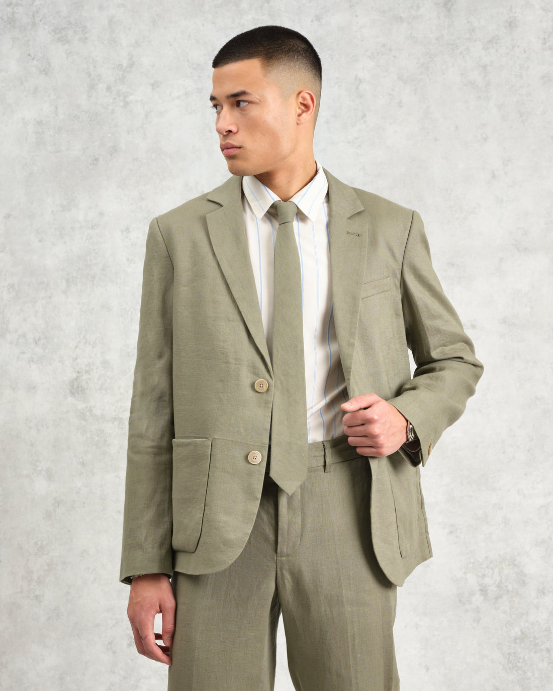wax london men's Pavillion - Khaki Linen Tie