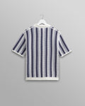 wax london men's Porto - Blue And Ecru Stripe Crochet Knitted Polo Shirt