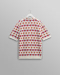wax london men's Porto - Ecru And Multicolour Splash Crochet Knitted Polo Shirt