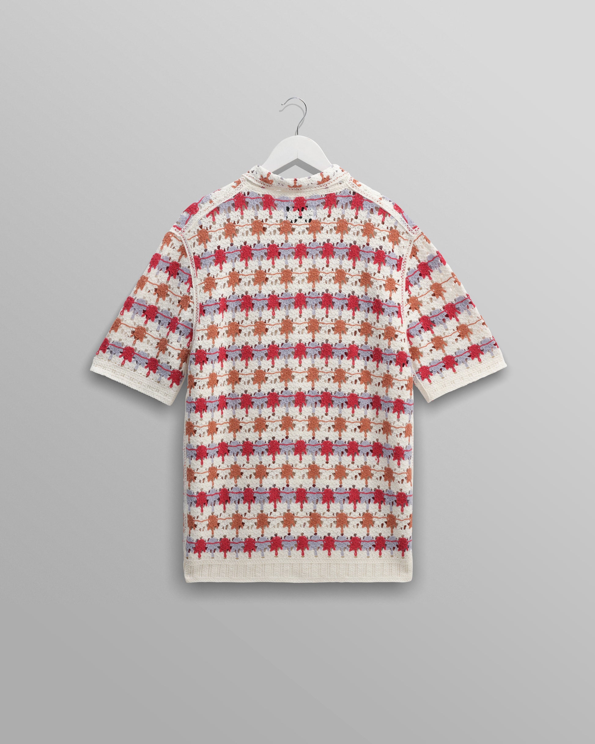 wax london men's Porto - Ecru And Multicolour Splash Crochet Knitted Polo Shirt