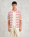 wax london men's Porto - Ecru And Multicolour Splash Crochet Knitted Polo Shirt
