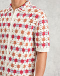 wax london men's Porto - Ecru And Multicolour Splash Crochet Knitted Polo Shirt