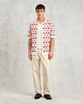 wax london men's Porto - Ecru And Multicolour Splash Crochet Knitted Polo Shirt