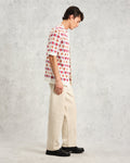 wax london men's Porto - Ecru And Multicolour Splash Crochet Knitted Polo Shirt