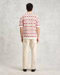 wax london men's Porto - Ecru And Multicolour Splash Crochet Knitted Polo Shirt