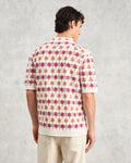 wax london men's Porto - Ecru And Multicolour Splash Crochet Knitted Polo Shirt