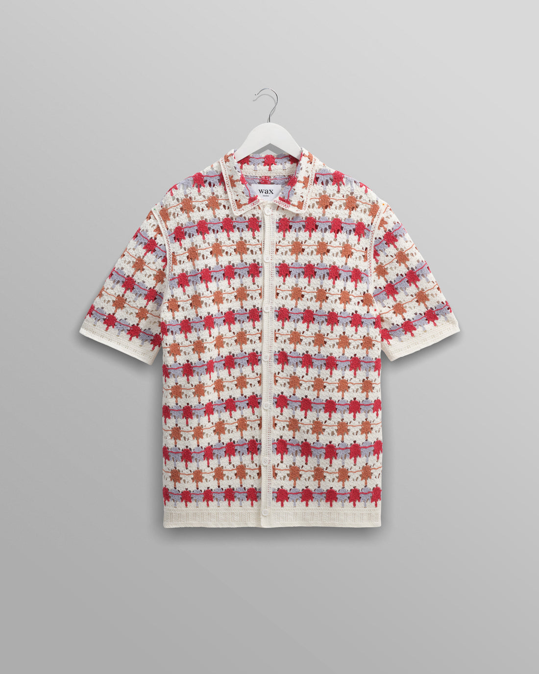 wax london men's Porto - Ecru And Multicolour Splash Crochet Knitted Polo Shirt