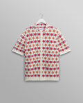 wax london men's Porto - Ecru And Multicolour Splash Crochet Knitted Polo Shirt