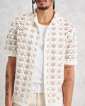 wax london men's Porto - Ecru Splash Crochet Shirt