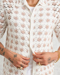 wax london men's Porto - Ecru Splash Crochet Shirt