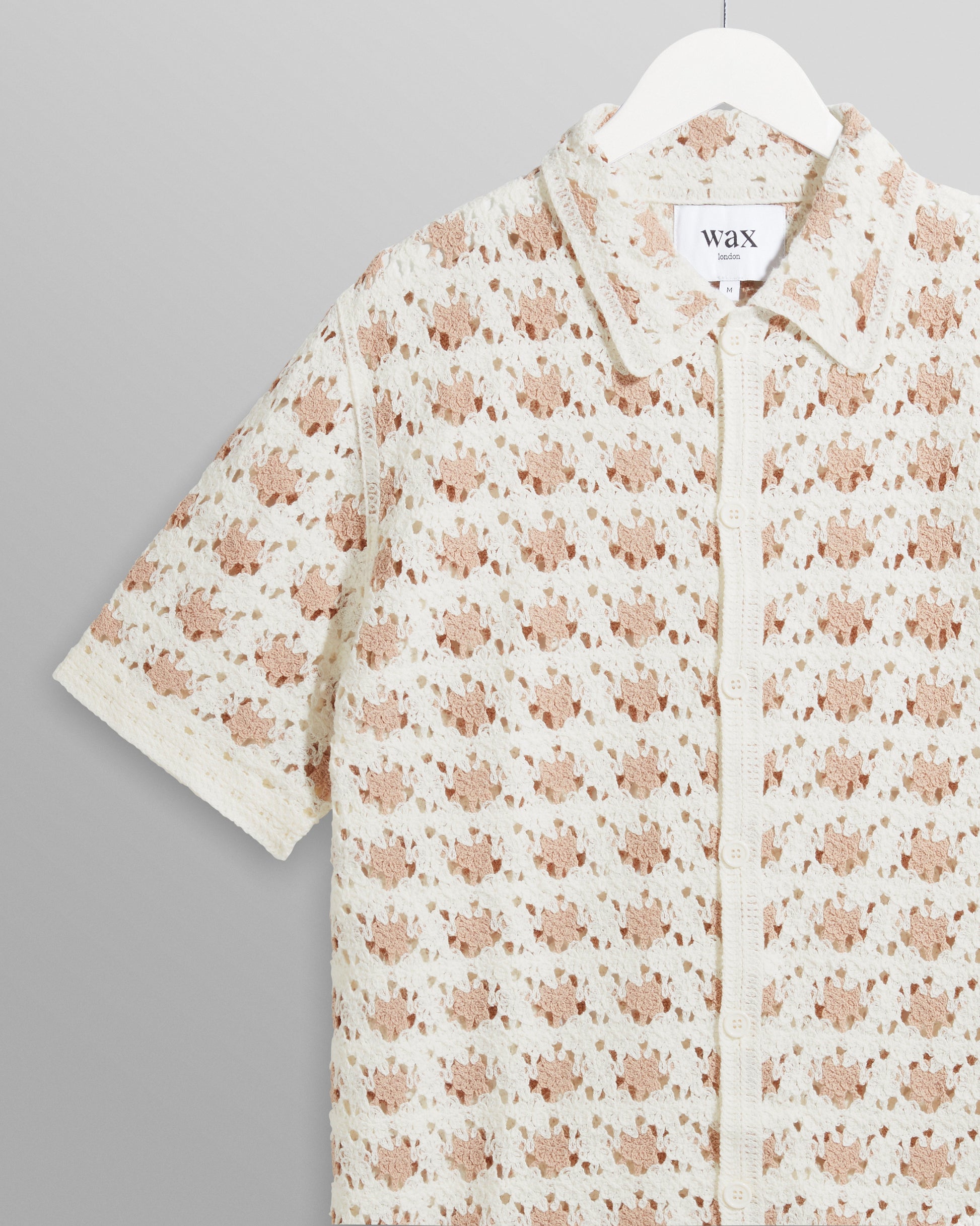 wax london men's Porto - Ecru Splash Crochet Shirt