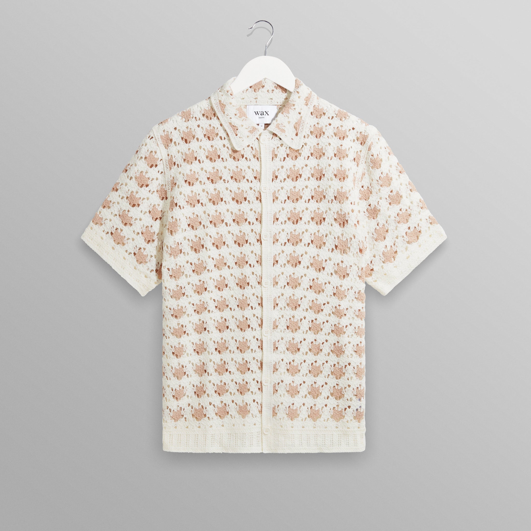 wax london men's Porto - Ecru Splash Crochet Shirt