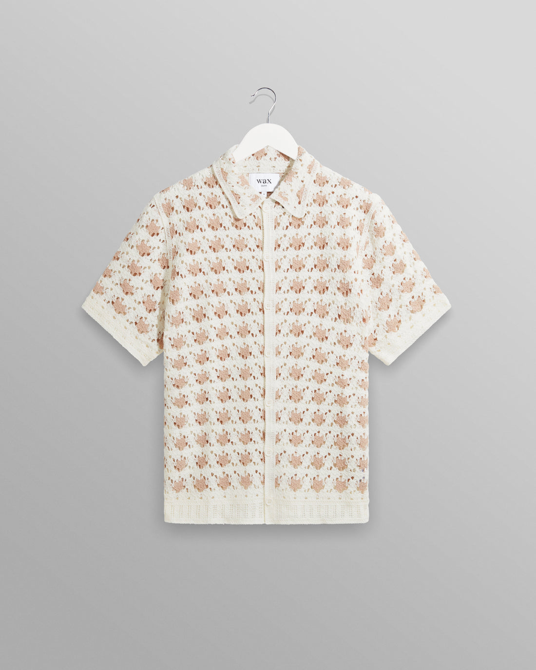 wax london men's Porto - Ecru Splash Crochet Shirt
