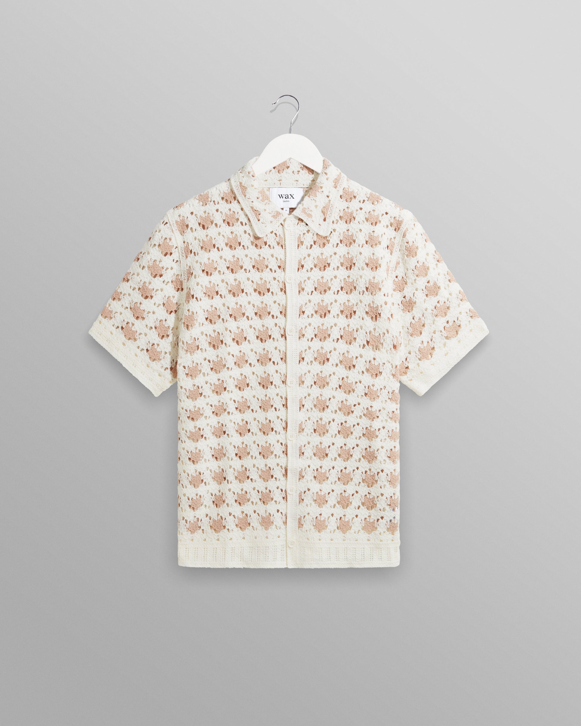 wax london men's Porto - Ecru Splash Crochet Shirt