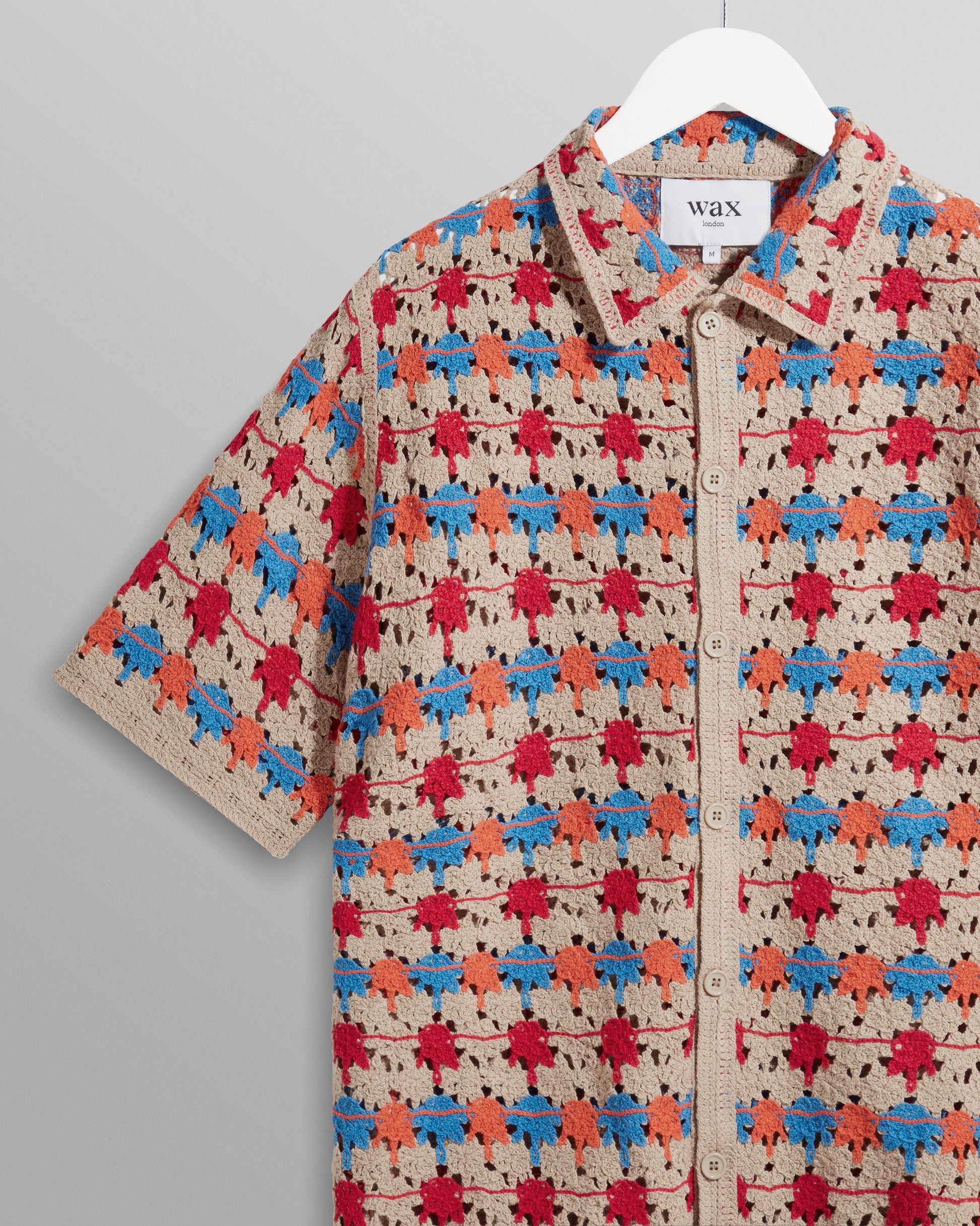 wax london men's Porto - Multicolour Splash Crochet Shirt