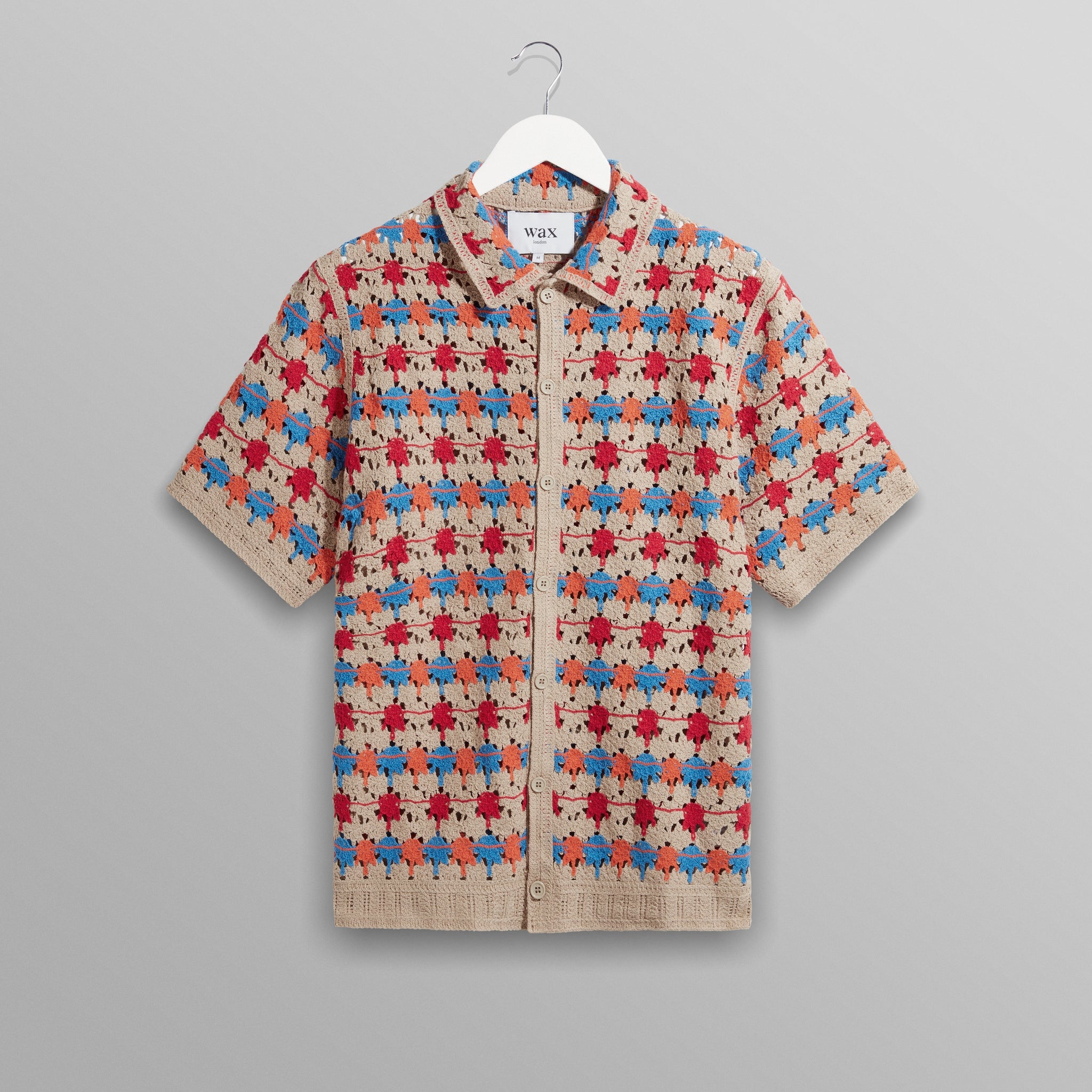 wax london men's Porto - Multicolour Splash Crochet Shirt
