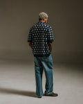 wax london men's Porto - Navy Splash Crochet Knitted Polo Shirt