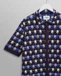 wax london men's Porto - Navy Splash Crochet Knitted Polo Shirt