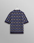 wax london men's Porto - Navy Splash Crochet Knitted Polo Shirt