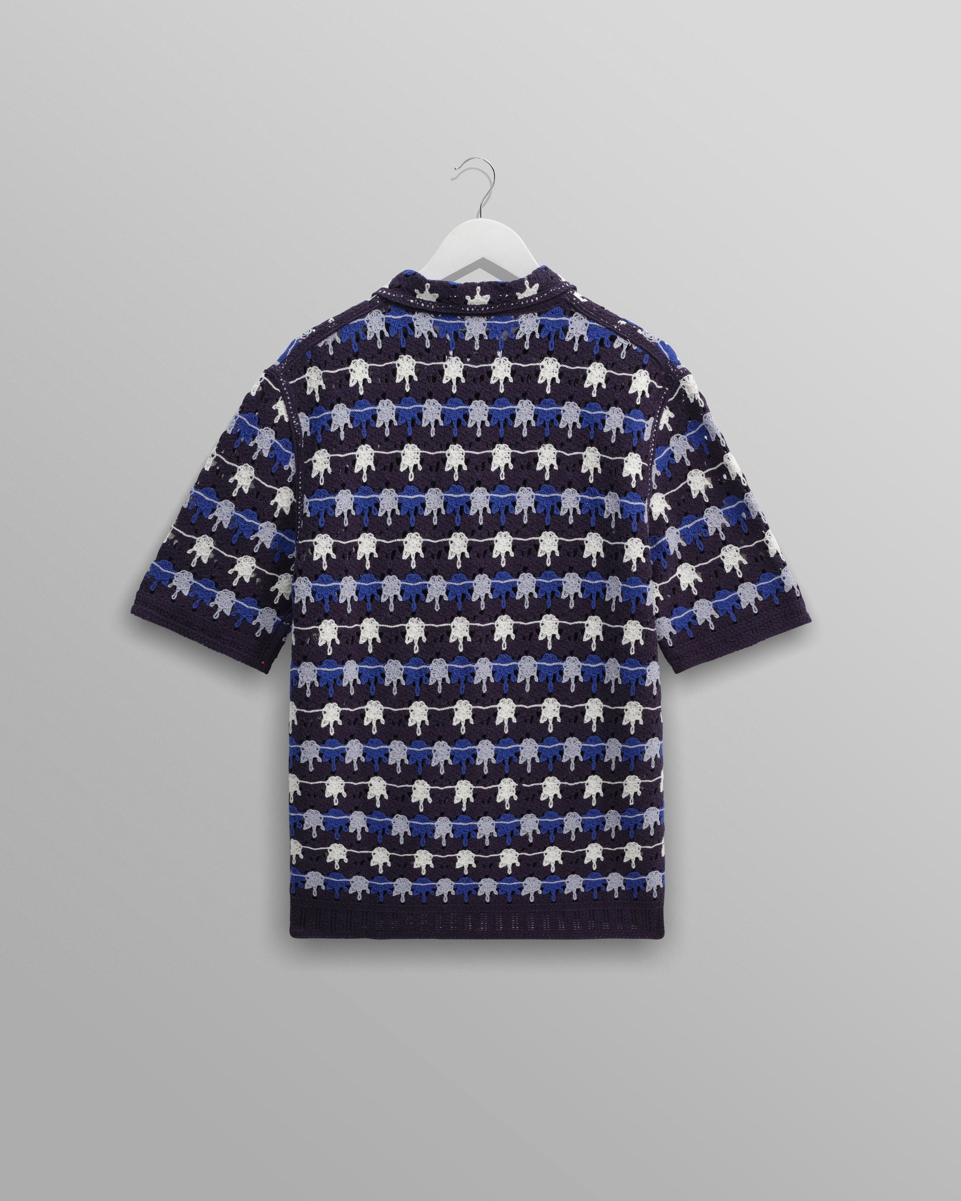 wax london men's Porto - Navy Splash Crochet Knitted Polo Shirt