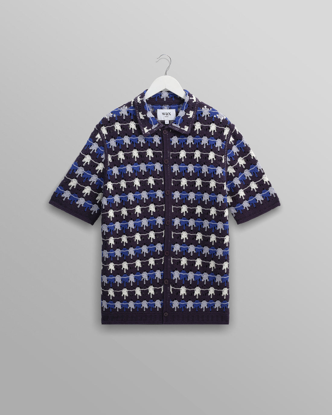 wax london men's Porto - Navy Splash Crochet Knitted Polo Shirt