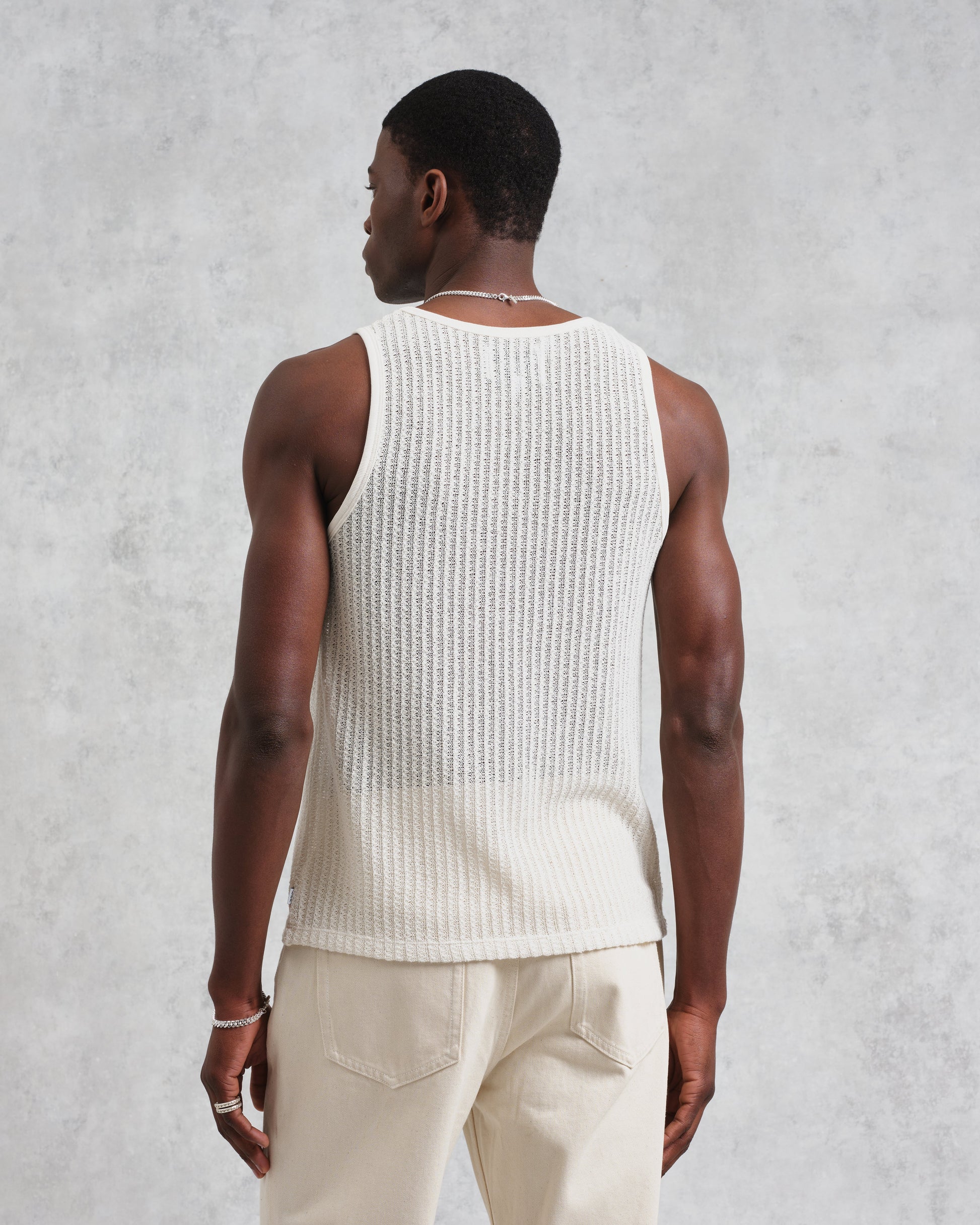 wax london men's Prim - Ecru Open Knit Vest