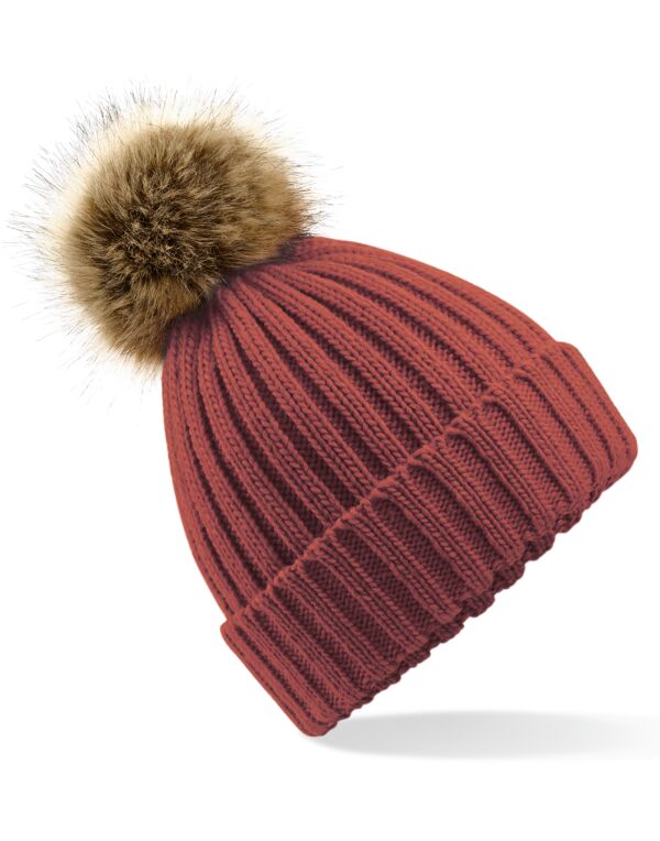 Beechfield Faux Fur Pop Pom Chunky Beanie | Unisex | Removable Pom-Pom | 9 Colours | One Size - Hat - Logo Free Clothing