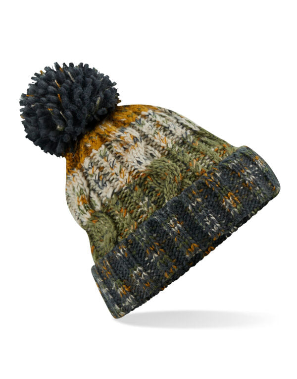 Beechfield Corkscrew Pom Pom Beanie | Unisex | Heavyweight Cable Knit | 15 Colours | One Size - Hat - Logo Free Clothing