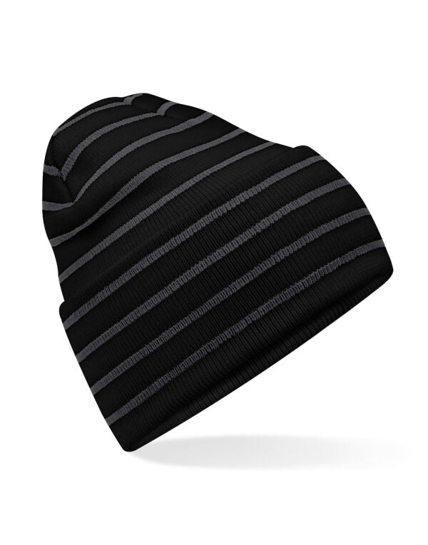 Beechfield Original Deep Cuffed Striped Beanie | Unisex | Double Knit | 4 Colours | One Size - Hat - Logo Free Clothing