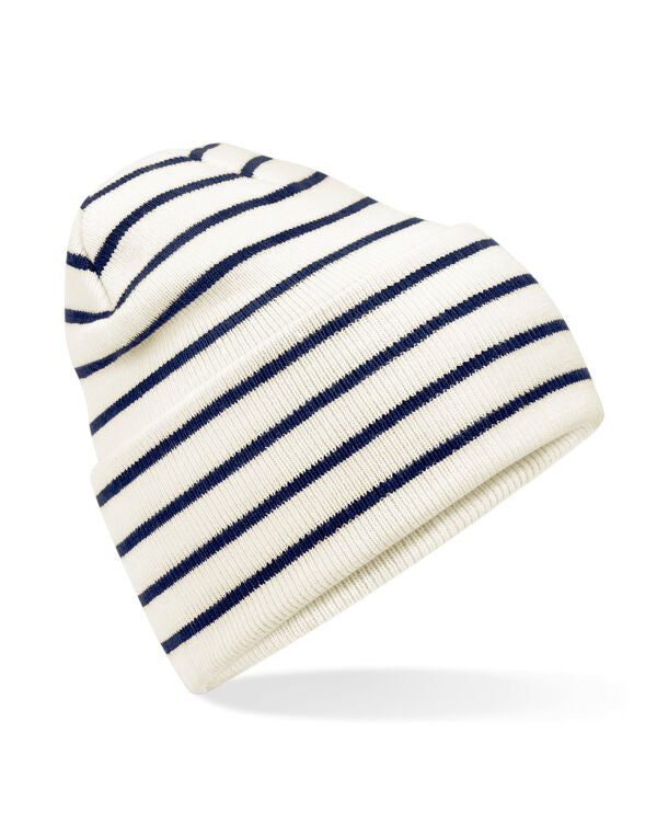 Beechfield Original Deep Cuffed Striped Beanie | Unisex | Double Knit | 4 Colours | One Size - Hat - Logo Free Clothing