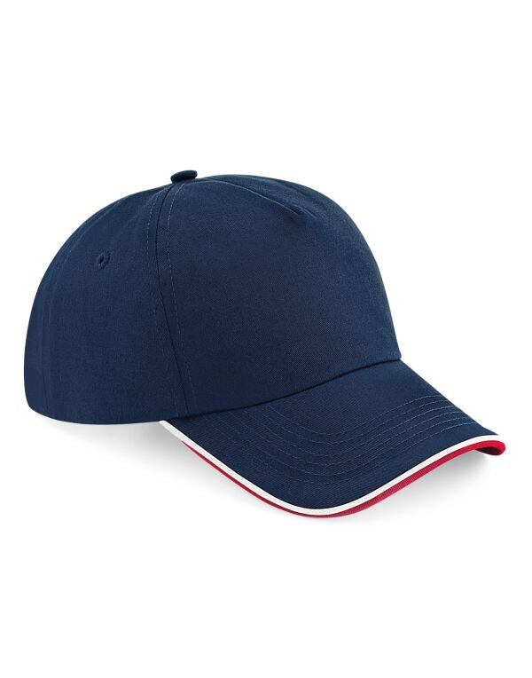 Beechfield Authentic 5 Panel Piped Peak Cap | Unisex | Cotton | 11 Colours | One Size - Hat - Logo Free Clothing