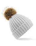 Beechfield Faux Fur Pop Pom Chunky Beanie | Unisex | Removable Pom-Pom | 9 Colours | One Size - Hat - Logo Free Clothing