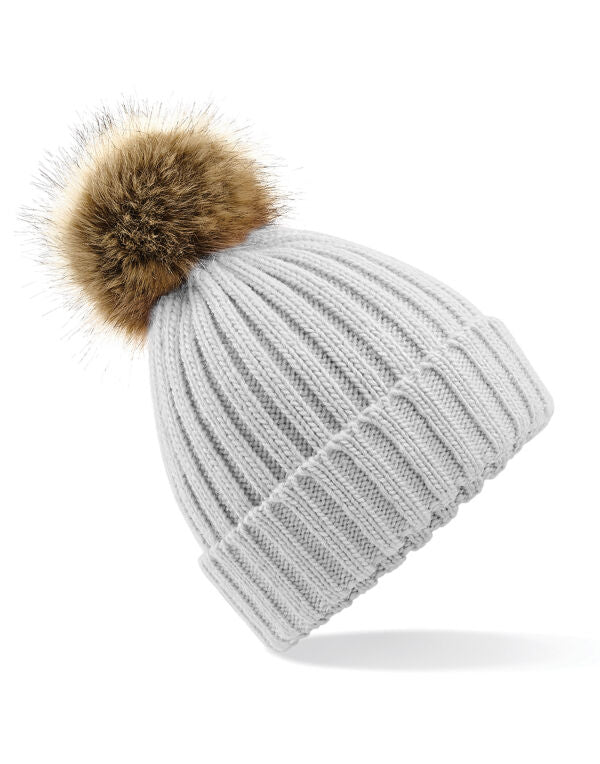 Beechfield Faux Fur Pop Pom Chunky Beanie | Unisex | Removable Pom-Pom | 9 Colours | One Size - Hat - Logo Free Clothing