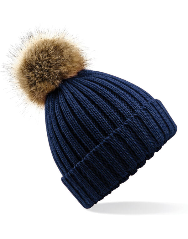 Beechfield Faux Fur Pop Pom Chunky Beanie | Unisex | Removable Pom-Pom | 9 Colours | One Size - Hat - Logo Free Clothing