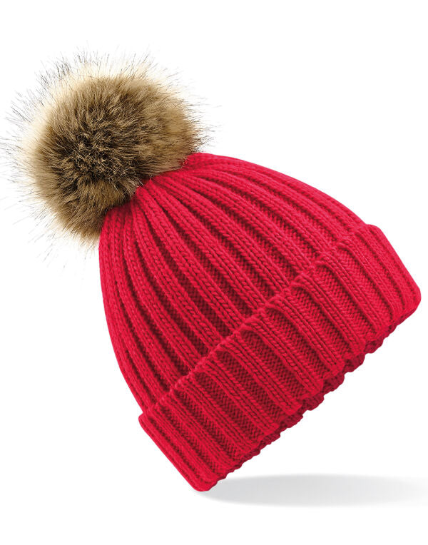 Beechfield Faux Fur Pop Pom Chunky Beanie | Unisex | Removable Pom-Pom | 9 Colours | One Size - Hat - Logo Free Clothing