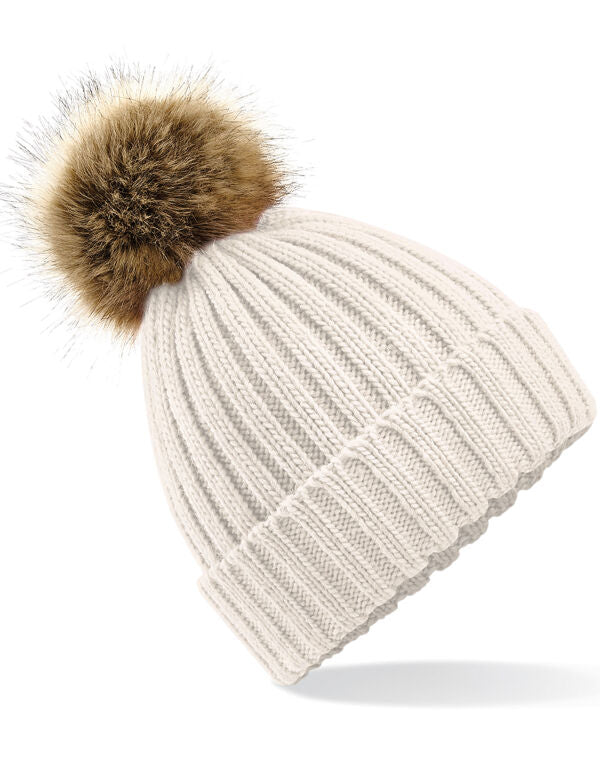 Beechfield Faux Fur Pop Pom Chunky Beanie | Unisex | Removable Pom-Pom | 9 Colours | One Size - Hat - Logo Free Clothing