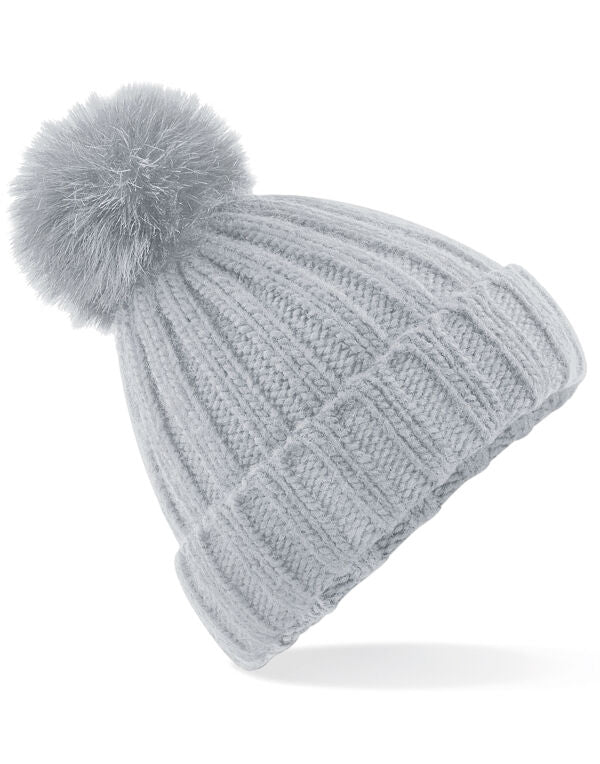 Beechfield Verbier Faux Fur Pop Pom Beanie | Unisex | Removable Pom-Pom | 4 Colours | One Size - Hat - Logo Free Clothing