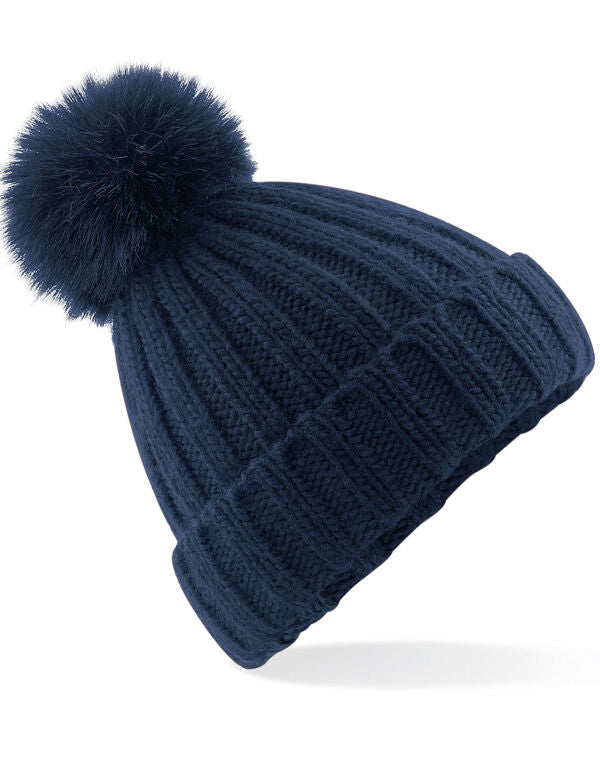 Beechfield Verbier Faux Fur Pop Pom Beanie | Unisex | Removable Pom-Pom | 4 Colours | One Size - Hat - Logo Free Clothing