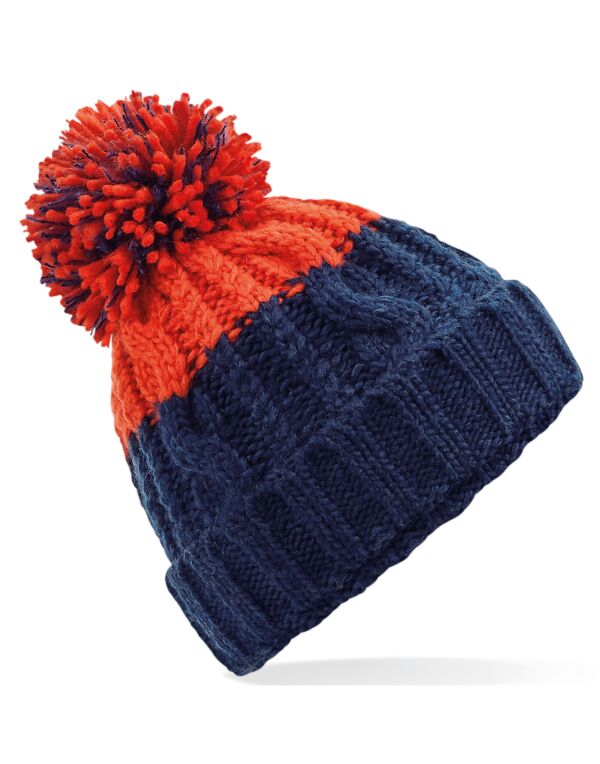 Beechfield Apres Beanie | Unisex | Heavyweight Cable Knit | Pom-Pom | 6 Colours | One Size - Hat - Logo Free Clothing