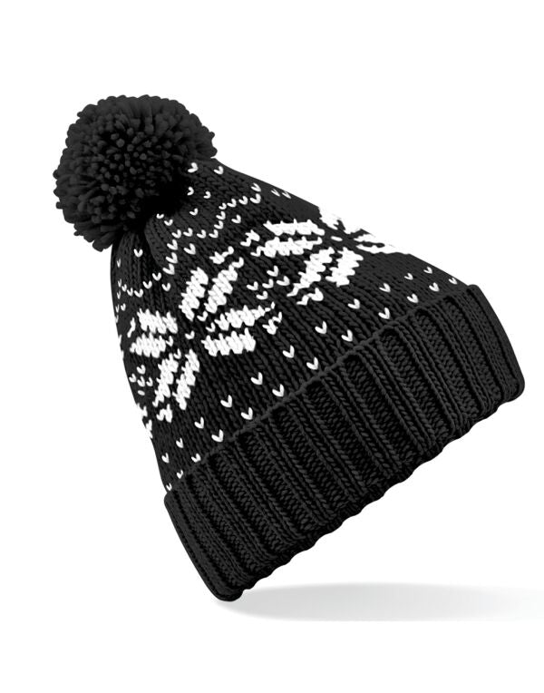 Beechfield Fair Isle Snowstar® Beanie | Unisex | Pom-Pom | Cuffed | 7 Colours | One Size - Hat - Logo Free Clothing