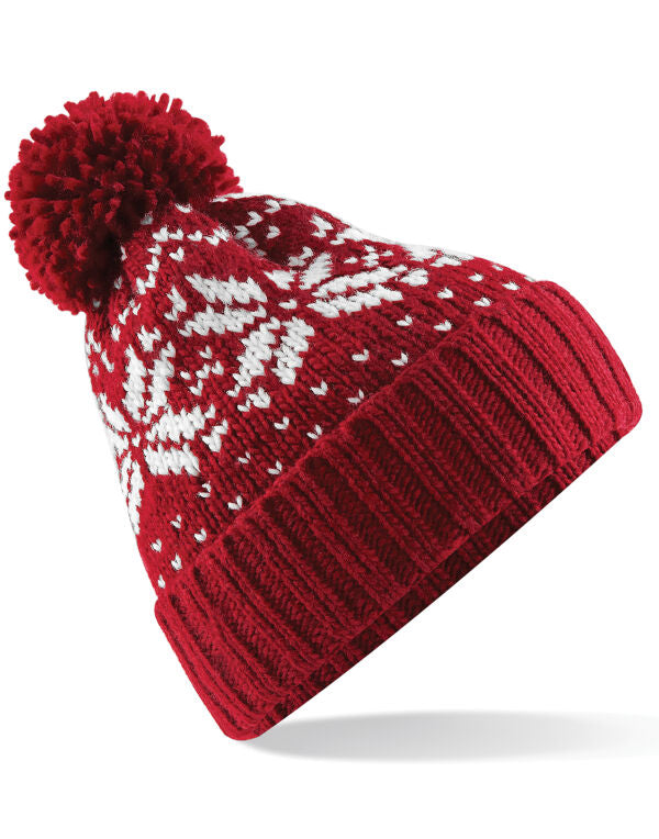 Beechfield Fair Isle Snowstar® Beanie | Unisex | Pom-Pom | Cuffed | 7 Colours | One Size - Hat - Logo Free Clothing