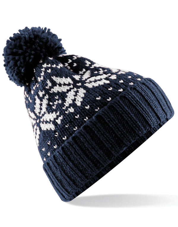 Beechfield Fair Isle Snowstar® Beanie | Unisex | Pom-Pom | Cuffed | 7 Colours | One Size - Hat - Logo Free Clothing