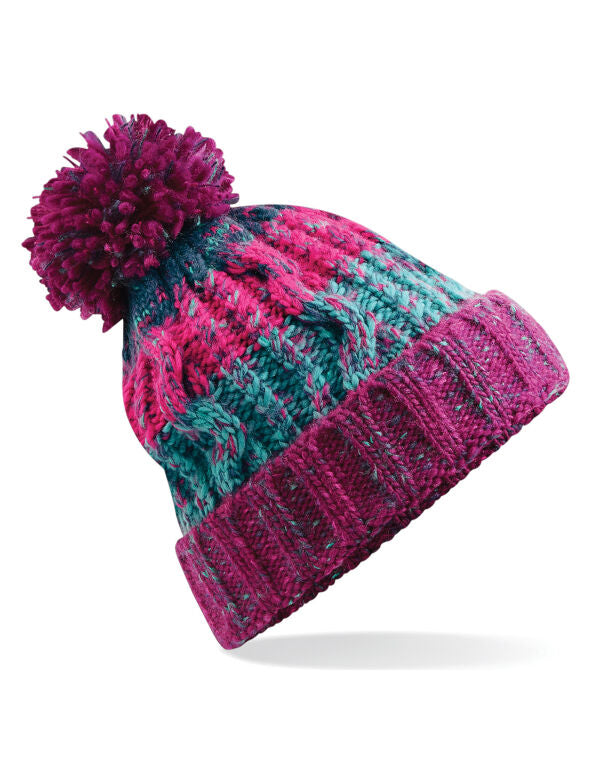 Beechfield Corkscrew Pom Pom Beanie | Unisex | Heavyweight Cable Knit | 15 Colours | One Size - Hat - Logo Free Clothing