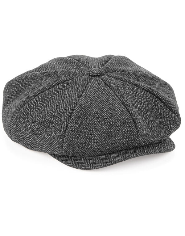Beechfield Heritage Baker Boy Cap | Unisex | Herringbone | Fully Lined | Navy or Grey | S-XL - Hat - Logo Free Clothing